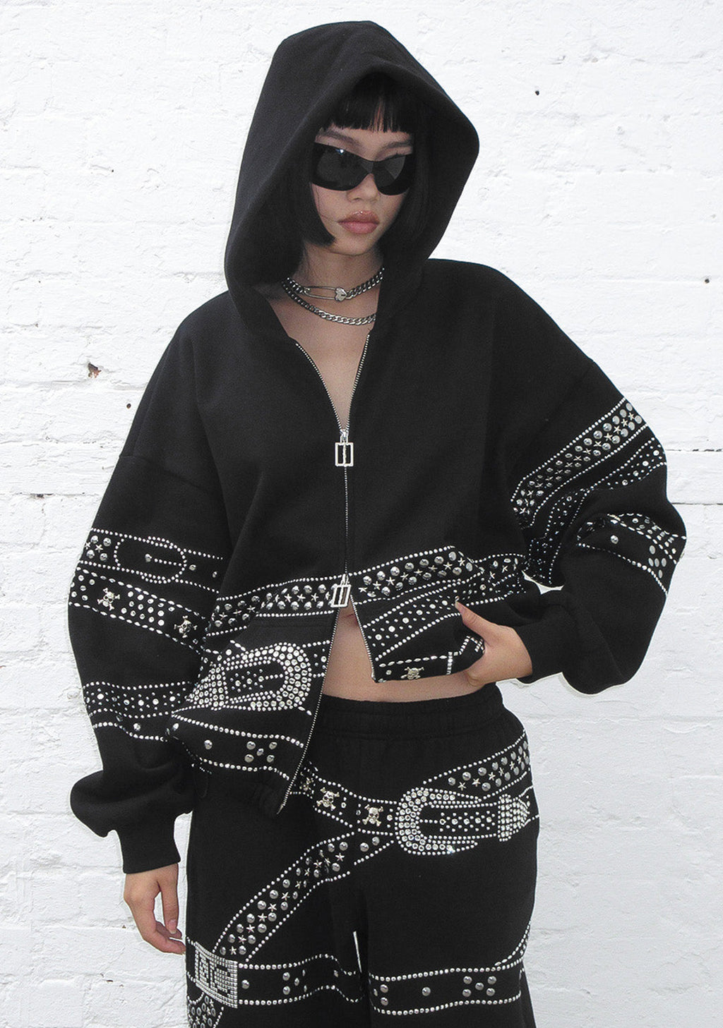 CRUSH STUDDED BELT OVERSIZED SWEATPANTS BLACK